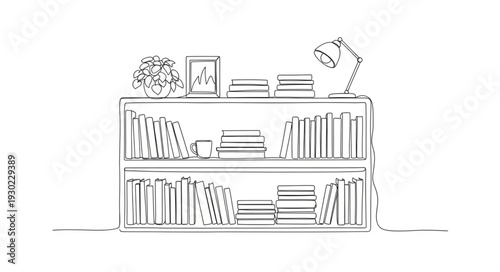 Bookshelf with Books and Decorations.