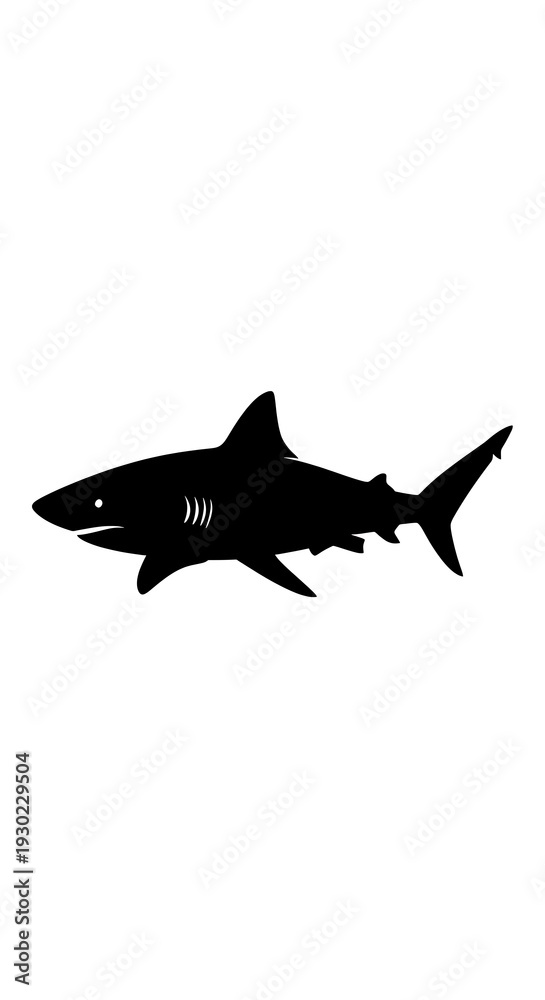 Fototapeta premium Black silhouette of a shark swimming.