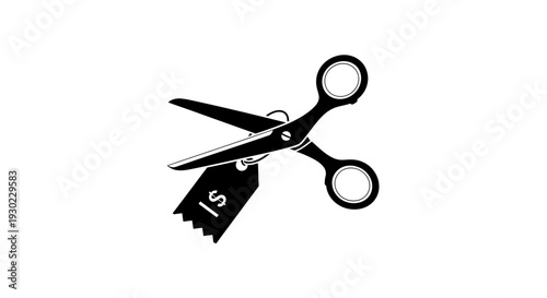 Scissors Cutting a Price Tag with Dollar Sign, Symbolizing Cost Reduction or Savings