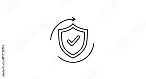Shield with Check Mark and Circular Arrows Icon: Security, Protection, Safety, and Approval Concept