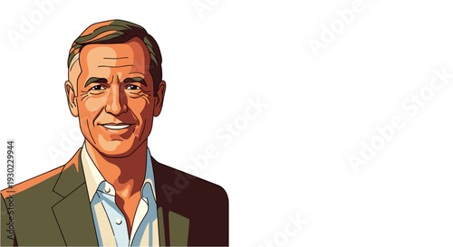 A confident and charismatic man with a warm smile, depicted in a stylish vector illustration, perfect for professional or corporate themes.