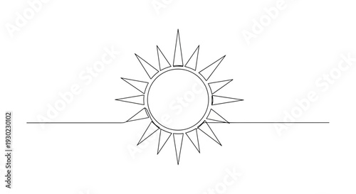 Minimalist Sun Icon, Continuous Line Drawing, Simple Solar Symbol