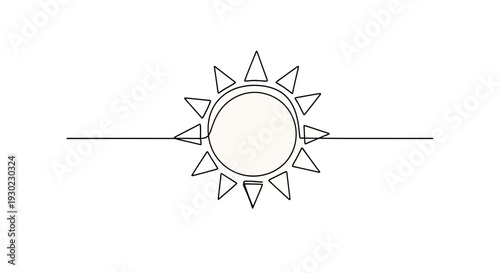 Minimalist Sun Line Art Drawing, Simple Sun Icon, Continuous Line Sketch