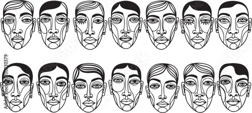 Variety of facial expressions and emotions