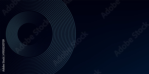 Blue abstract background with glowing circles. Swirl circular lines pattern. Geometric spiral. Twirl element. Modern graphic design. Futuristic technology concept.