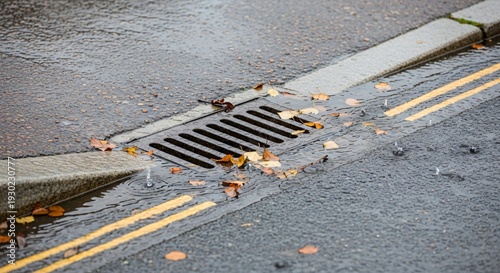Gully Trap Street Level Drainage System Captured During Light Rainfall