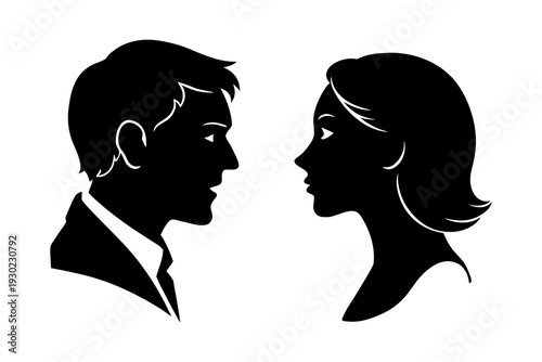Man and Woman Conversation Profile Silhouette PNG Illustration.