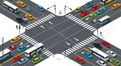 Busy City Intersection with Traffic.