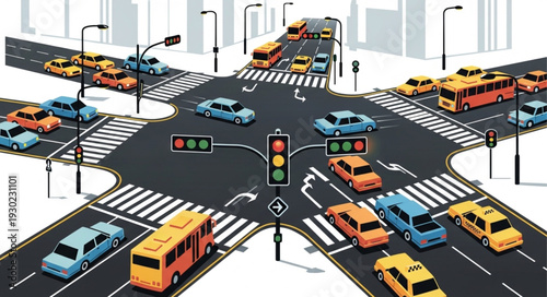 Busy City Intersection with Traffic.