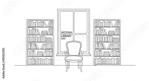 Bookshelves and Chair in Library.