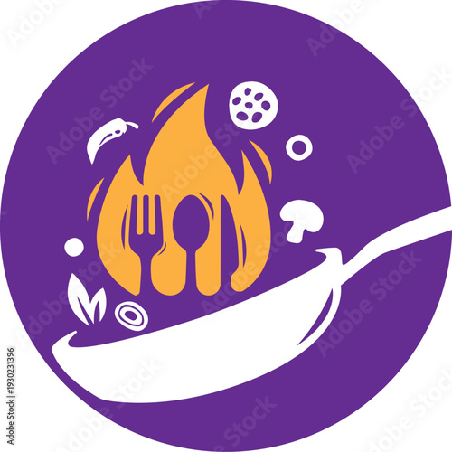 Illustration of a wok and seasonings in it