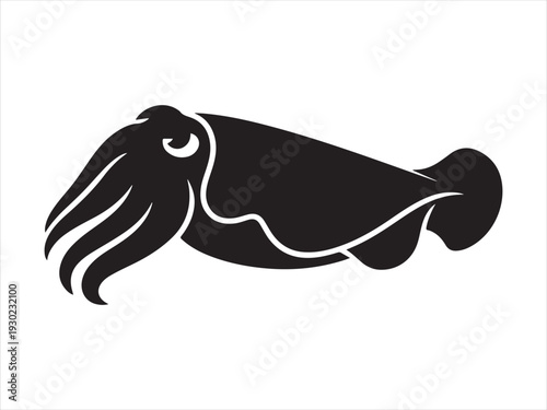 A striking black squid silhouette illustration. Squid silhouette flat illustration