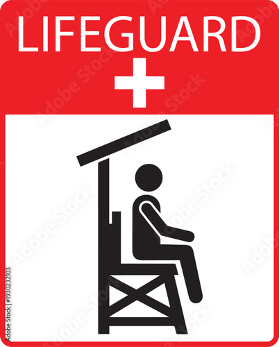 lifeguard on duty safety sign, rescue station icon for beach and pool drowning prevention symbol