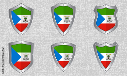 Set of metal shields with the Equatorial Guinea flag