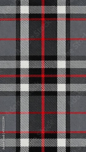 Gray and Red Plaid Fabric Pattern Background
