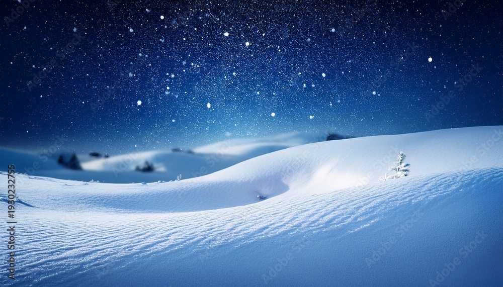 Fototapeta premium Magical Snowy Winter Background Night Scene With Snowfall And Snow Dunes Empty Space For The Copy