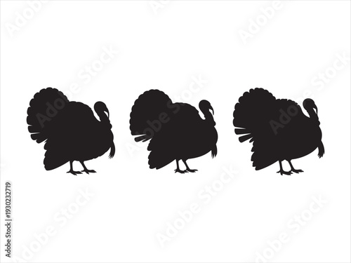 Set of silhouette turkey in various poses flat vector illustration,  Turkey icon logo
