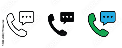 Phone call with speech bubble icon set. Customer service, telecommunication, and voice message symbol for contact, support, and communication design. Vector Illustration.