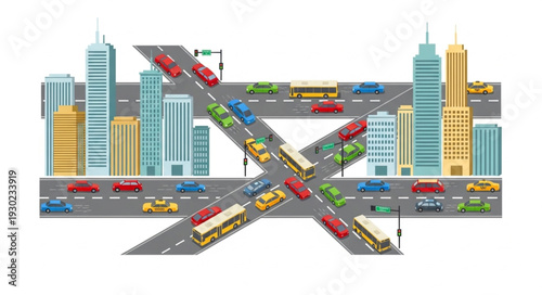 Busy City Roads with Vehicles.