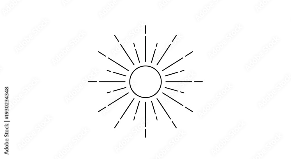 Obraz premium Minimalist Sunburst Icon, Geometric Starburst Rays, Simple Circle Center, Clean Line Art