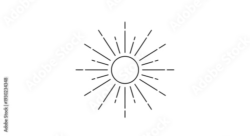 Minimalist Sunburst Icon, Geometric Starburst Rays, Simple Circle Center, Clean Line Art