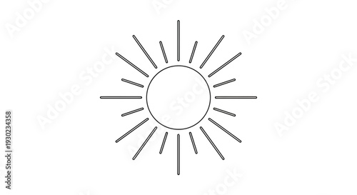 Minimalist Sunburst Icon, Simple Line Art Sun Rays, Geometric Starburst Emblem, Isolated Vector Graphic
