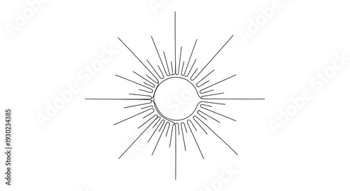 Minimalist Sunburst Line Art Icon, Radiant Starburst Symbol, Celestial Body Outline