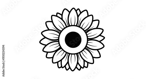 Minimalist Sunflower Icon, Simple Black and White Floral Vector Art