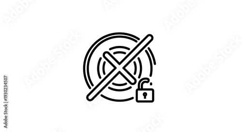 No Access Icon, Locked Target Symbol with Unlocked Padlock, Security Concept