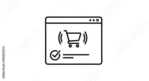 Online Shopping Cart Icon with Checkmark on Computer Screen, E-commerce Concept
