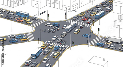 Busy City Road Intersection Traffic.