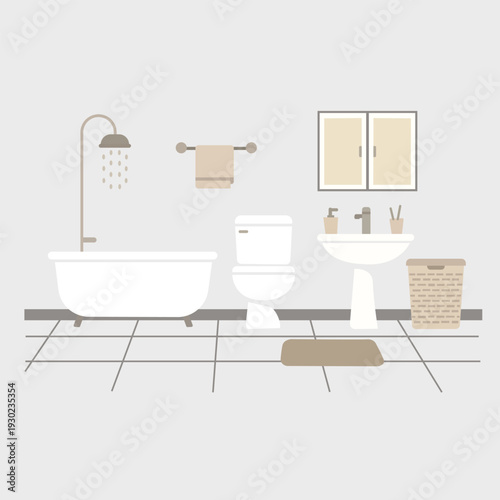 Bathroom Furniture Vector Icons Set – Bathtub, Toilet, Sink, Mirror, Cabinet