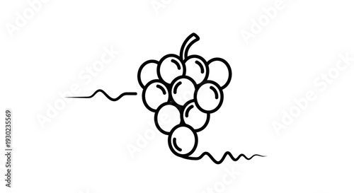 Minimalist Line Art Icon of Grapes with Swirls