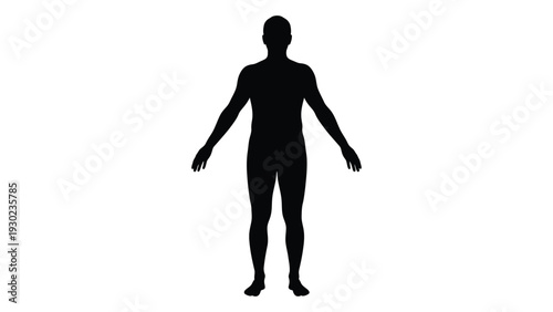 A black silhouette of a man standing with arms outstretched isolated on white background, Vector