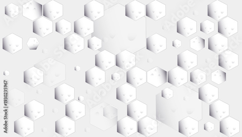 Futuristic honeycomb mosaic white background. Realistic geometric mesh cells texture. Abstract white vector Panoramic Wall of Random shifted white honeycomb hexagon background wallpaper with copy spac
