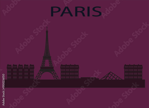 Paris skyline silhouette Eiffel Tower and Louvre py