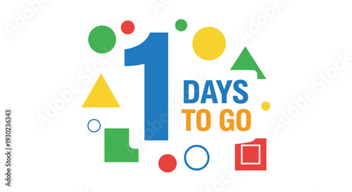 Colorful graphic design featuring a large number one and text 1 days to go