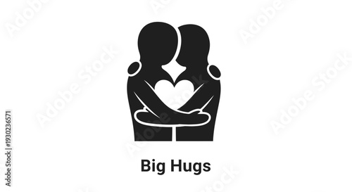 Loving Couple Hugging With Heart Symbol Between Them, Big Hugs Icon