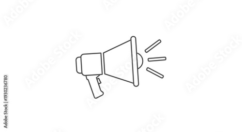 Megaphone icon, line art, symbol of announcement, communication, and promotion