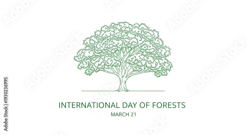 International Day of Forests March 21 Green Tree Illustration Outline