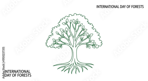 International Day of Forests Tree Illustration with Roots and Leaves