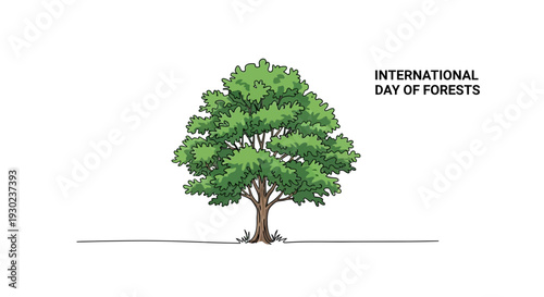International Day of Forests tree illustration, green foliage, single tree, nature concept