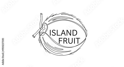 Island Fruit Logo: Tropical Coconut with Leafy Fronds and Text