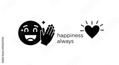 Joyful Emoji Clapping Hands with Shining Heart Icon and Happiness Always Text