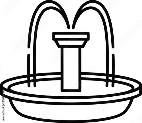 Simple line drawing of a fountain with water arches