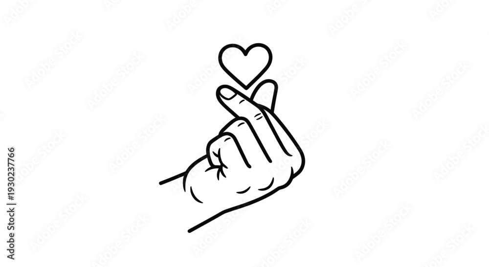 Obraz premium Korean Finger Heart Gesture with Love Symbol, Hand Sign for Affection and Romance