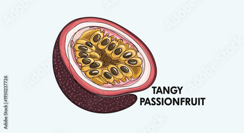 Juicy Tangy Passion Fruit Halved, Showing Seeds and Pulp, Isolated on Light Blue Background