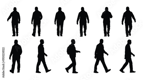 A group of people walking in different positions isolated on white background, Vector