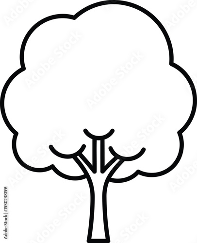 Simple line drawing of a tree with a rounded crown and single trunk