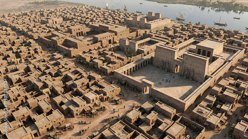 Overview of the ancient city of Memphis, showing mud-brick houses